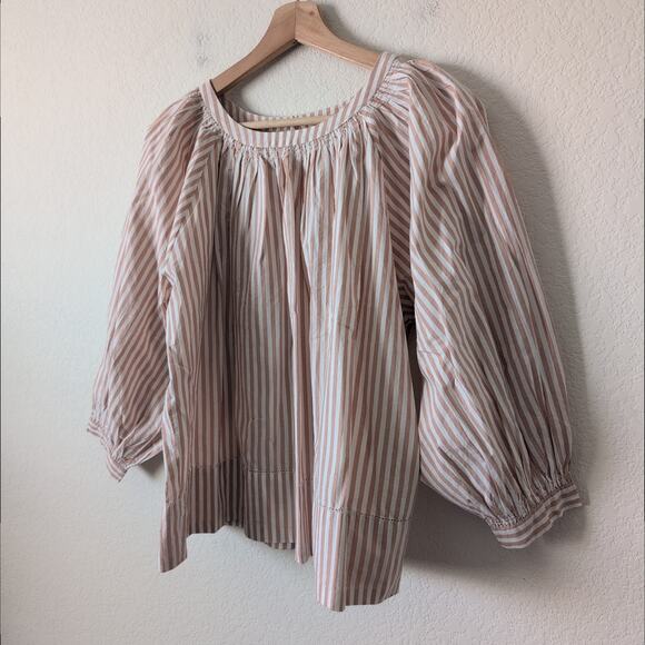 The GREAT Bubble Sleeve Blouse - Size 1 (Small) Cotton Striped Pink White - Picture 10 of 11